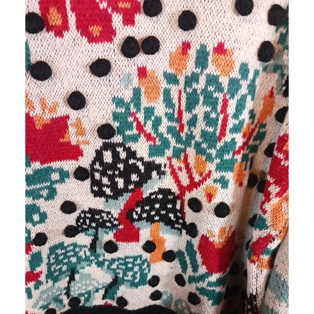 Farm Rio Cropped Mushroom Fairy Whimsy Floral Women's Sweater Size XL New - Picture 4 of 4